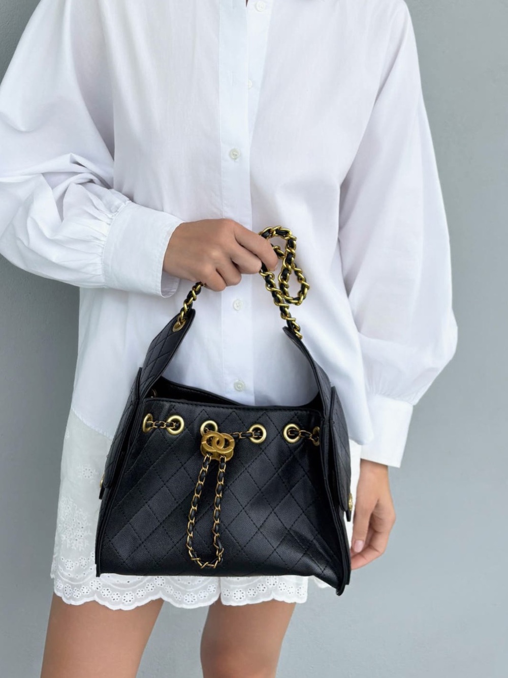 Adornia - Black Quilted Faux Leather Shoulder Bag